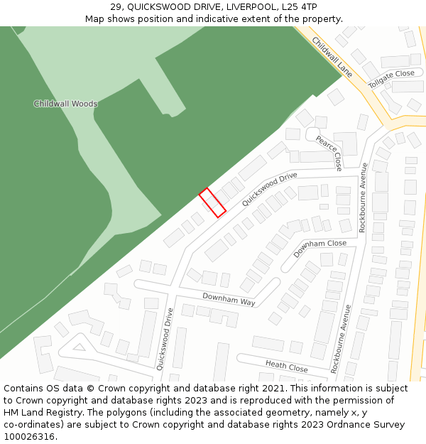 29, QUICKSWOOD DRIVE, LIVERPOOL, L25 4TP: Location map and indicative extent of plot