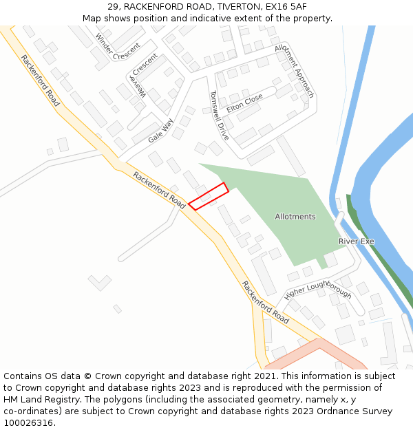 29, RACKENFORD ROAD, TIVERTON, EX16 5AF: Location map and indicative extent of plot