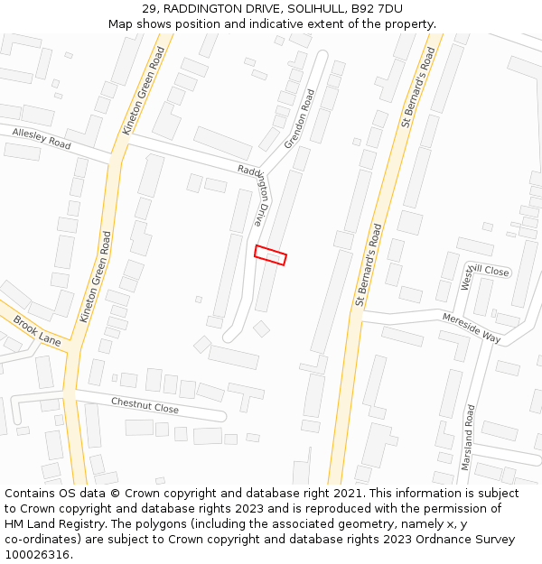 29, RADDINGTON DRIVE, SOLIHULL, B92 7DU: Location map and indicative extent of plot