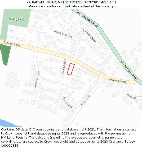 29, RADWELL ROAD, MILTON ERNEST, BEDFORD, MK44 1SH: Location map and indicative extent of plot