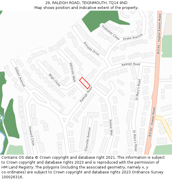 29, RALEIGH ROAD, TEIGNMOUTH, TQ14 9ND: Location map and indicative extent of plot
