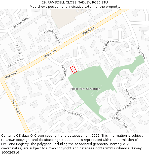 29, RAMSDELL CLOSE, TADLEY, RG26 3TU: Location map and indicative extent of plot