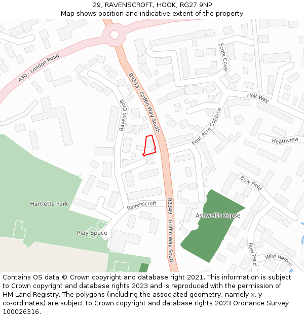 29, RAVENSCROFT, HOOK, RG27 9NP: Location map and indicative extent of plot