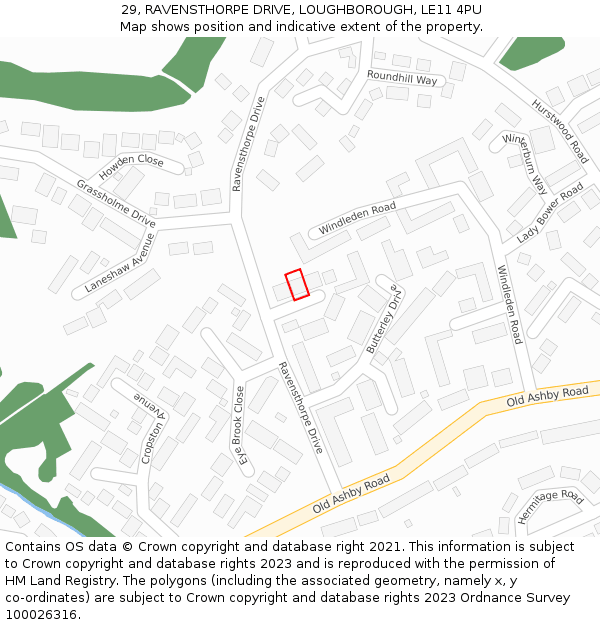 29, RAVENSTHORPE DRIVE, LOUGHBOROUGH, LE11 4PU: Location map and indicative extent of plot