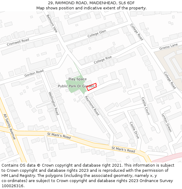 29, RAYMOND ROAD, MAIDENHEAD, SL6 6DF: Location map and indicative extent of plot