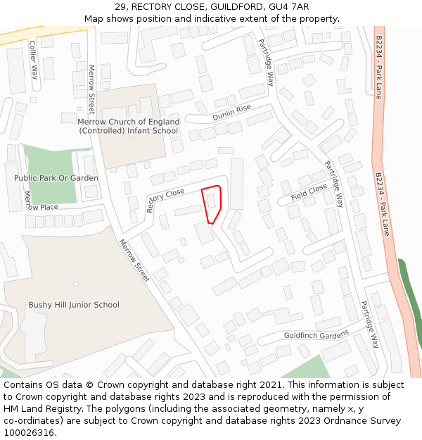 29, RECTORY CLOSE, GUILDFORD, GU4 7AR: Location map and indicative extent of plot