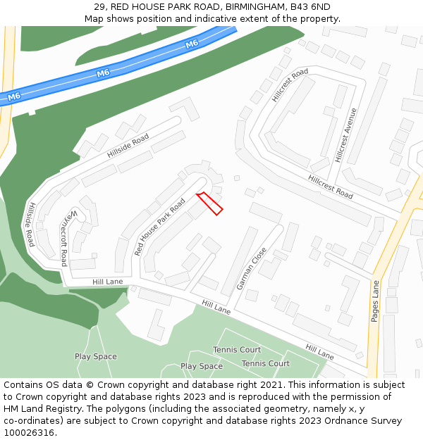 29, RED HOUSE PARK ROAD, BIRMINGHAM, B43 6ND: Location map and indicative extent of plot