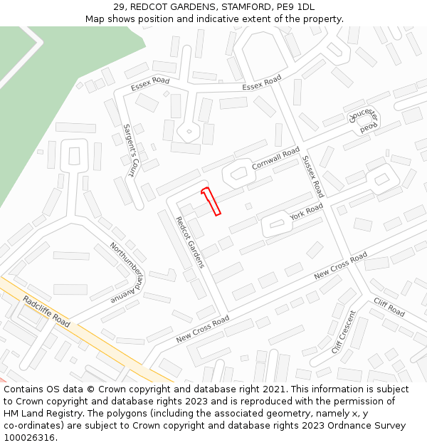 29, REDCOT GARDENS, STAMFORD, PE9 1DL: Location map and indicative extent of plot