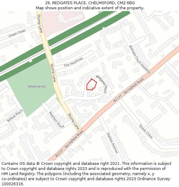 29, REDGATES PLACE, CHELMSFORD, CM2 6BG: Location map and indicative extent of plot