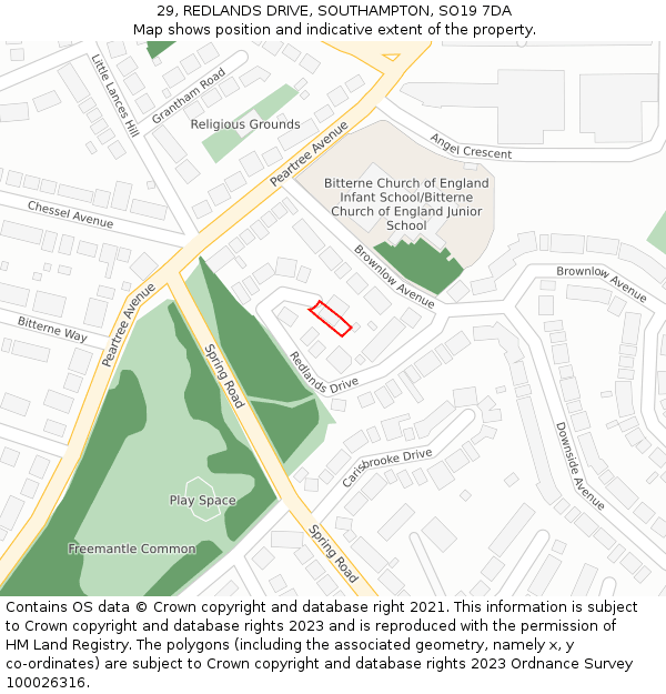 29, REDLANDS DRIVE, SOUTHAMPTON, SO19 7DA: Location map and indicative extent of plot