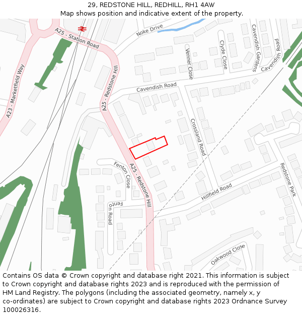 29, REDSTONE HILL, REDHILL, RH1 4AW: Location map and indicative extent of plot