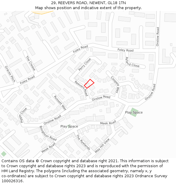 29, REEVERS ROAD, NEWENT, GL18 1TN: Location map and indicative extent of plot