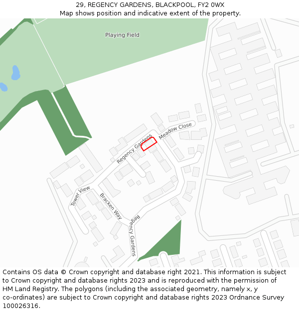 29, REGENCY GARDENS, BLACKPOOL, FY2 0WX: Location map and indicative extent of plot