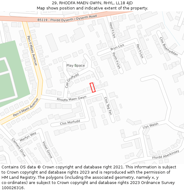 29, RHODFA MAEN GWYN, RHYL, LL18 4JD: Location map and indicative extent of plot