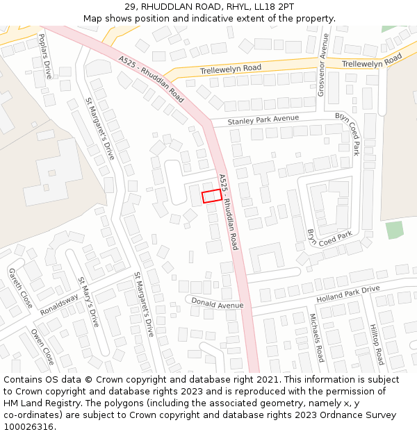 29, RHUDDLAN ROAD, RHYL, LL18 2PT: Location map and indicative extent of plot
