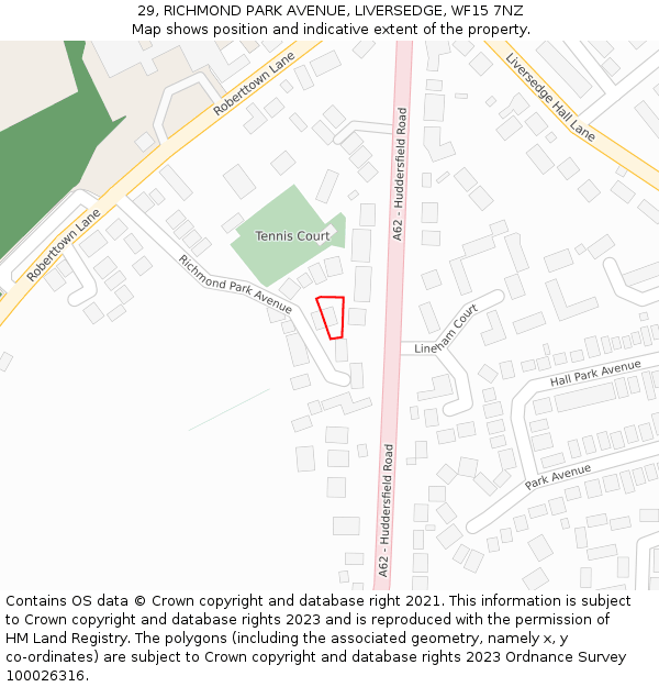 29, RICHMOND PARK AVENUE, LIVERSEDGE, WF15 7NZ: Location map and indicative extent of plot