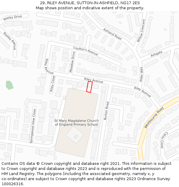 29, RILEY AVENUE, SUTTON-IN-ASHFIELD, NG17 2ES: Location map and indicative extent of plot