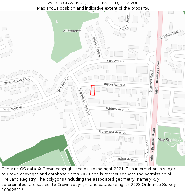 29, RIPON AVENUE, HUDDERSFIELD, HD2 2QP: Location map and indicative extent of plot