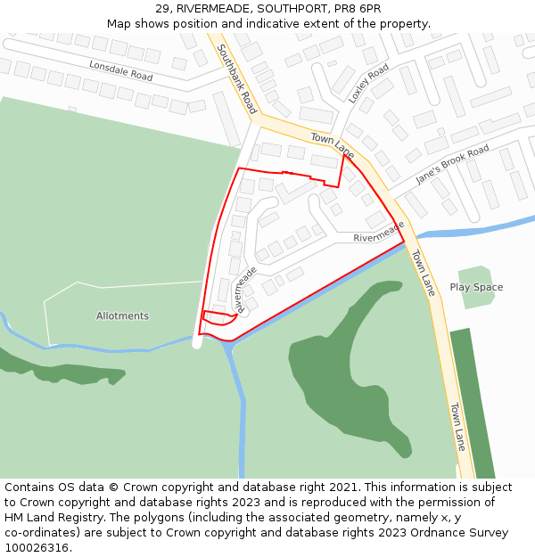 29, RIVERMEADE, SOUTHPORT, PR8 6PR: Location map and indicative extent of plot