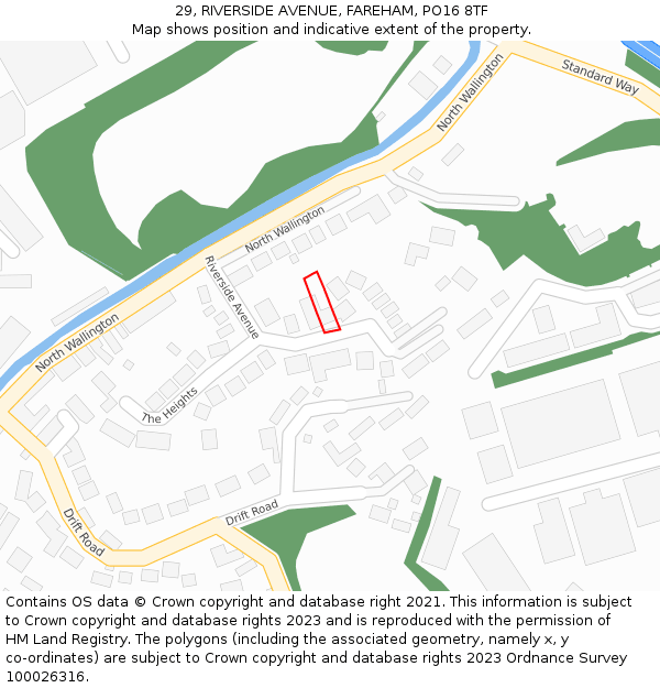 29, RIVERSIDE AVENUE, FAREHAM, PO16 8TF: Location map and indicative extent of plot