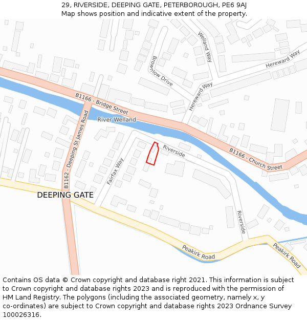 29, RIVERSIDE, DEEPING GATE, PETERBOROUGH, PE6 9AJ: Location map and indicative extent of plot