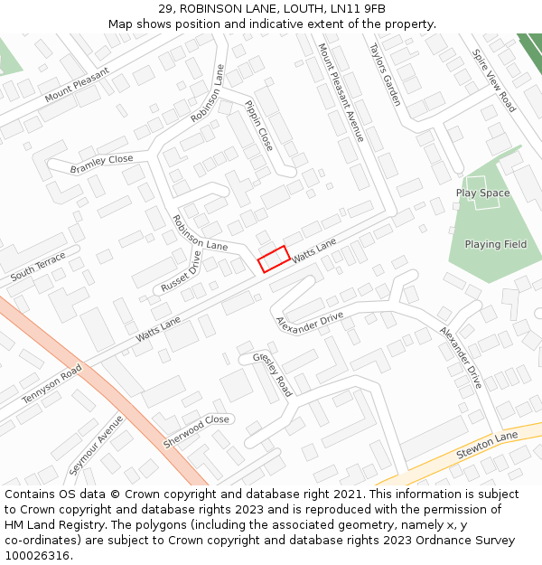 29, ROBINSON LANE, LOUTH, LN11 9FB: Location map and indicative extent of plot