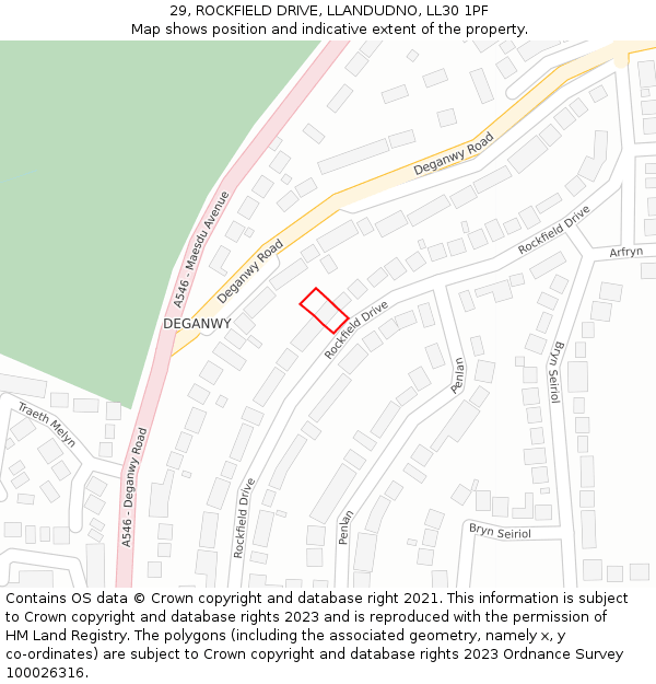 29, ROCKFIELD DRIVE, LLANDUDNO, LL30 1PF: Location map and indicative extent of plot