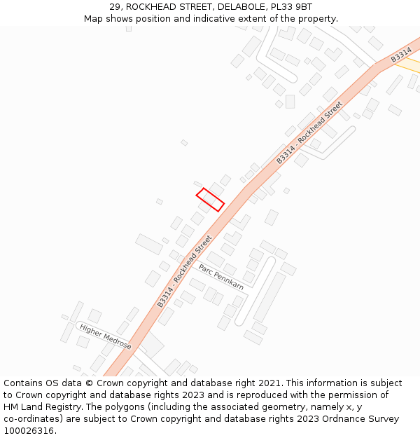 29, ROCKHEAD STREET, DELABOLE, PL33 9BT: Location map and indicative extent of plot