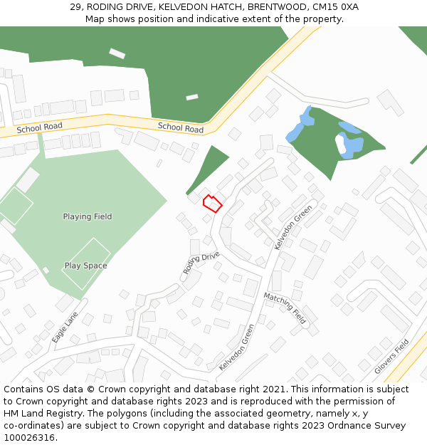29, RODING DRIVE, KELVEDON HATCH, BRENTWOOD, CM15 0XA: Location map and indicative extent of plot