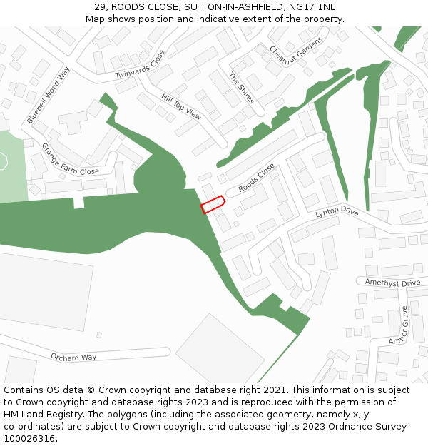 29, ROODS CLOSE, SUTTON-IN-ASHFIELD, NG17 1NL: Location map and indicative extent of plot