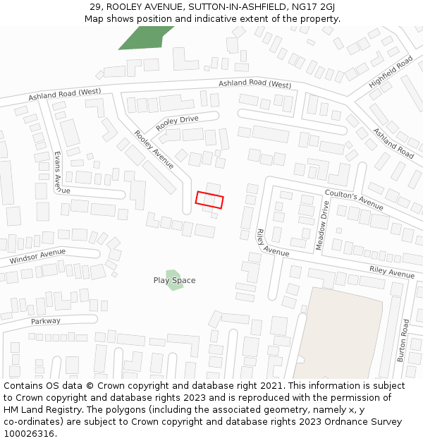 29, ROOLEY AVENUE, SUTTON-IN-ASHFIELD, NG17 2GJ: Location map and indicative extent of plot