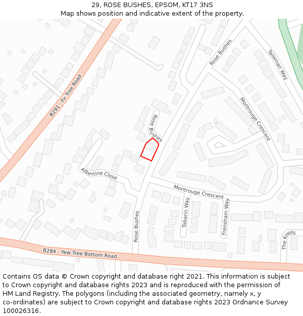 29, ROSE BUSHES, EPSOM, KT17 3NS: Location map and indicative extent of plot