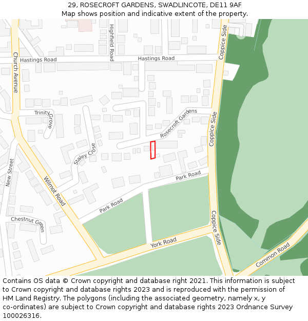 29, ROSECROFT GARDENS, SWADLINCOTE, DE11 9AF: Location map and indicative extent of plot