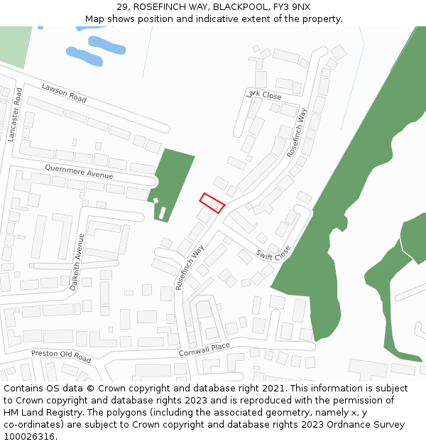 29, ROSEFINCH WAY, BLACKPOOL, FY3 9NX: Location map and indicative extent of plot