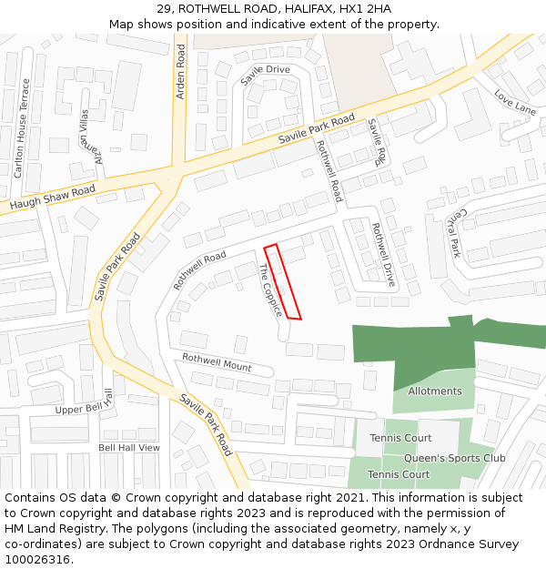 29, ROTHWELL ROAD, HALIFAX, HX1 2HA: Location map and indicative extent of plot