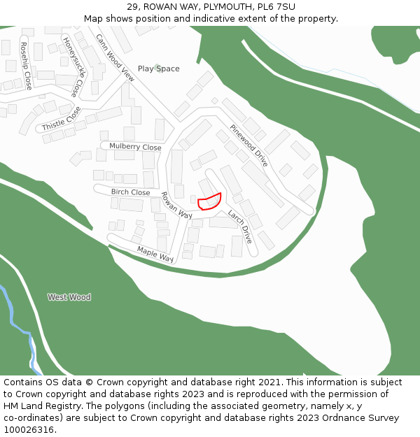 29, ROWAN WAY, PLYMOUTH, PL6 7SU: Location map and indicative extent of plot