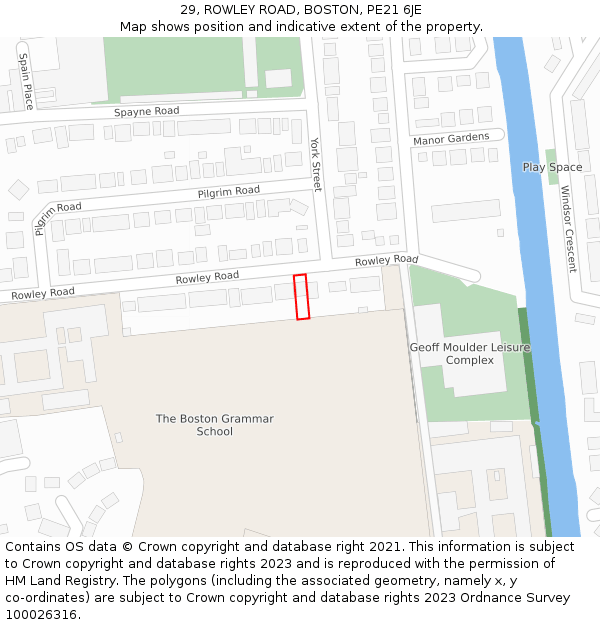 29, ROWLEY ROAD, BOSTON, PE21 6JE: Location map and indicative extent of plot