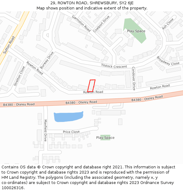 29, ROWTON ROAD, SHREWSBURY, SY2 6JE: Location map and indicative extent of plot