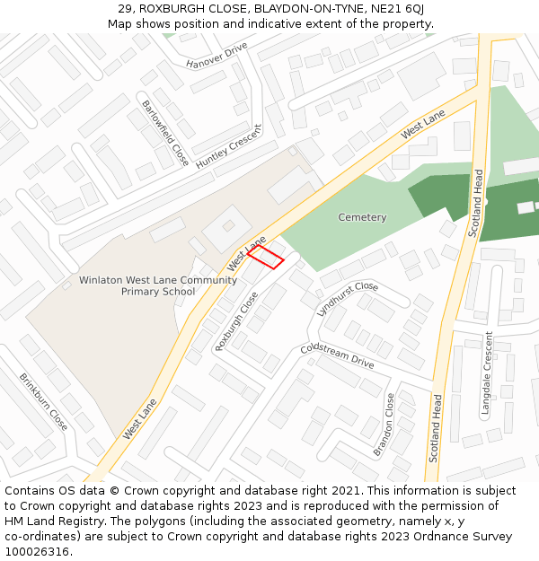29, ROXBURGH CLOSE, BLAYDON-ON-TYNE, NE21 6QJ: Location map and indicative extent of plot