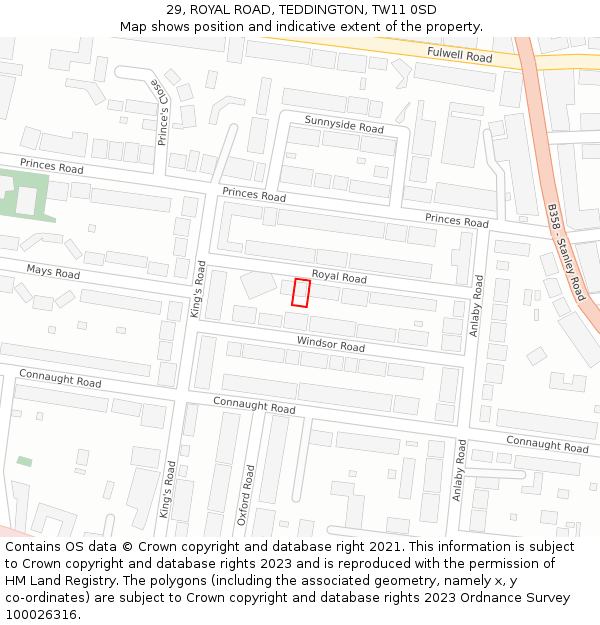 29, ROYAL ROAD, TEDDINGTON, TW11 0SD: Location map and indicative extent of plot