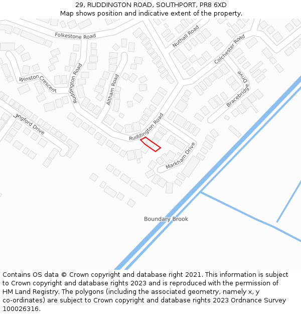 29, RUDDINGTON ROAD, SOUTHPORT, PR8 6XD: Location map and indicative extent of plot