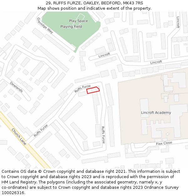 29, RUFFS FURZE, OAKLEY, BEDFORD, MK43 7RS: Location map and indicative extent of plot