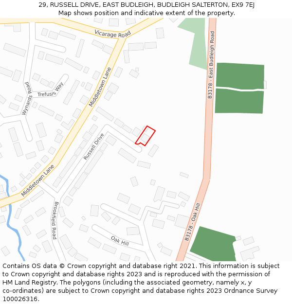 29, RUSSELL DRIVE, EAST BUDLEIGH, BUDLEIGH SALTERTON, EX9 7EJ: Location map and indicative extent of plot