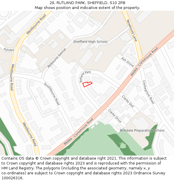 29, RUTLAND PARK, SHEFFIELD, S10 2PB: Location map and indicative extent of plot