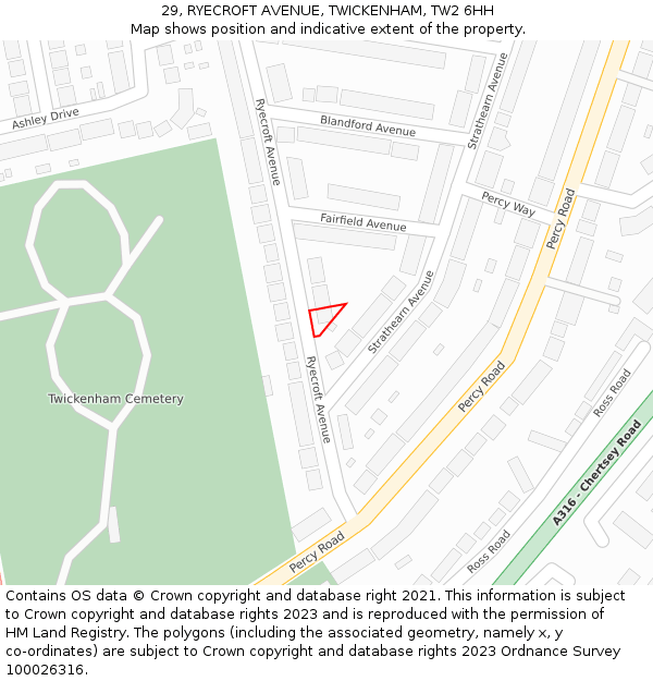 29, RYECROFT AVENUE, TWICKENHAM, TW2 6HH: Location map and indicative extent of plot