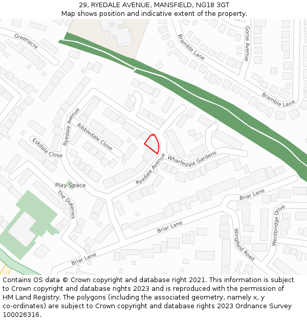 29, RYEDALE AVENUE, MANSFIELD, NG18 3GT: Location map and indicative extent of plot