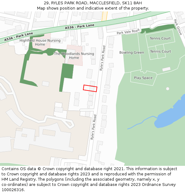 29, RYLES PARK ROAD, MACCLESFIELD, SK11 8AH: Location map and indicative extent of plot