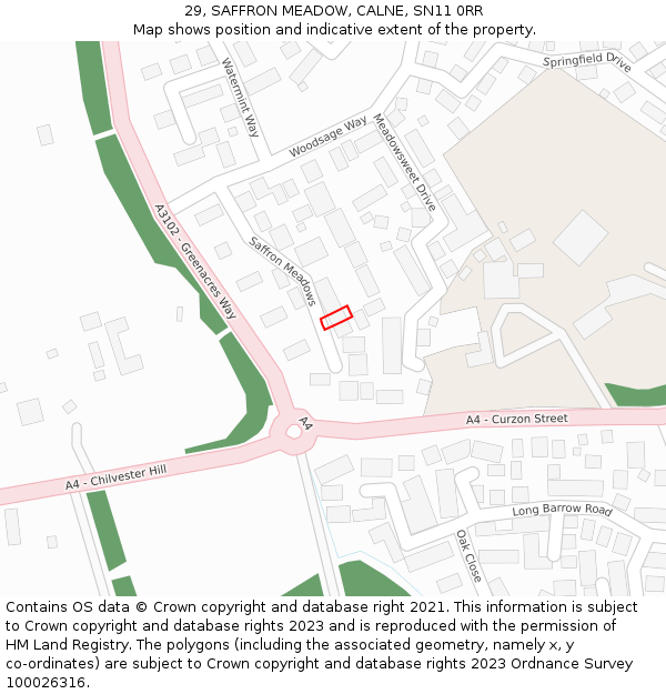 29, SAFFRON MEADOW, CALNE, SN11 0RR: Location map and indicative extent of plot