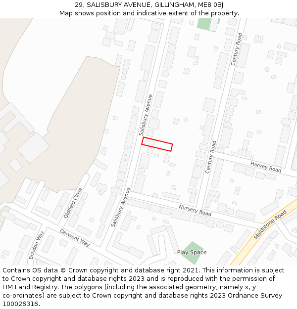 29, SALISBURY AVENUE, GILLINGHAM, ME8 0BJ: Location map and indicative extent of plot