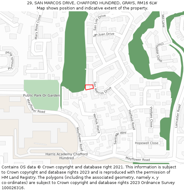 29, SAN MARCOS DRIVE, CHAFFORD HUNDRED, GRAYS, RM16 6LW: Location map and indicative extent of plot